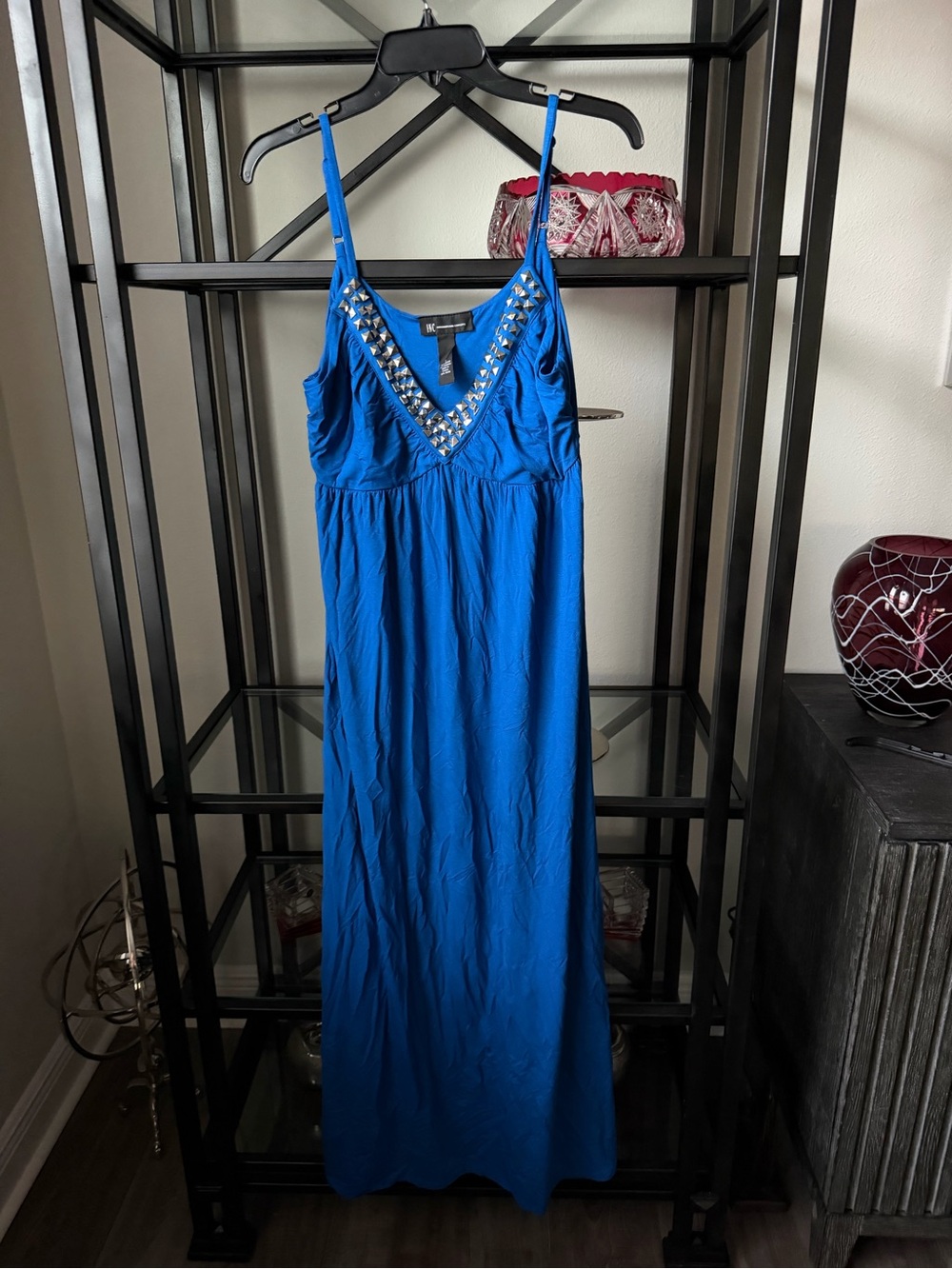 INC International Concepts Royal Blue Embellished V-Neck Maxi Dress